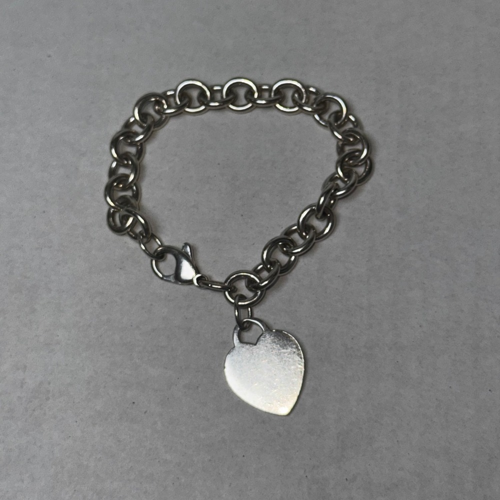 Tiffany  Tag Charm‎ Bracelet Womens 7.5 Silver Tone Chunky Link Chain 925